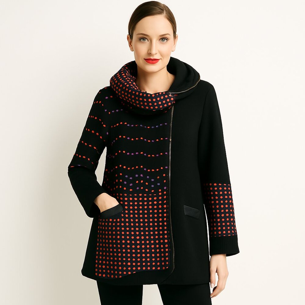 Michael Tyler Polka Dot Jacket Coat Pullover Long Sleeves Blackberry/pink- L